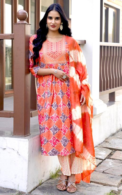 Bright Multicolor Printed Kurti Set