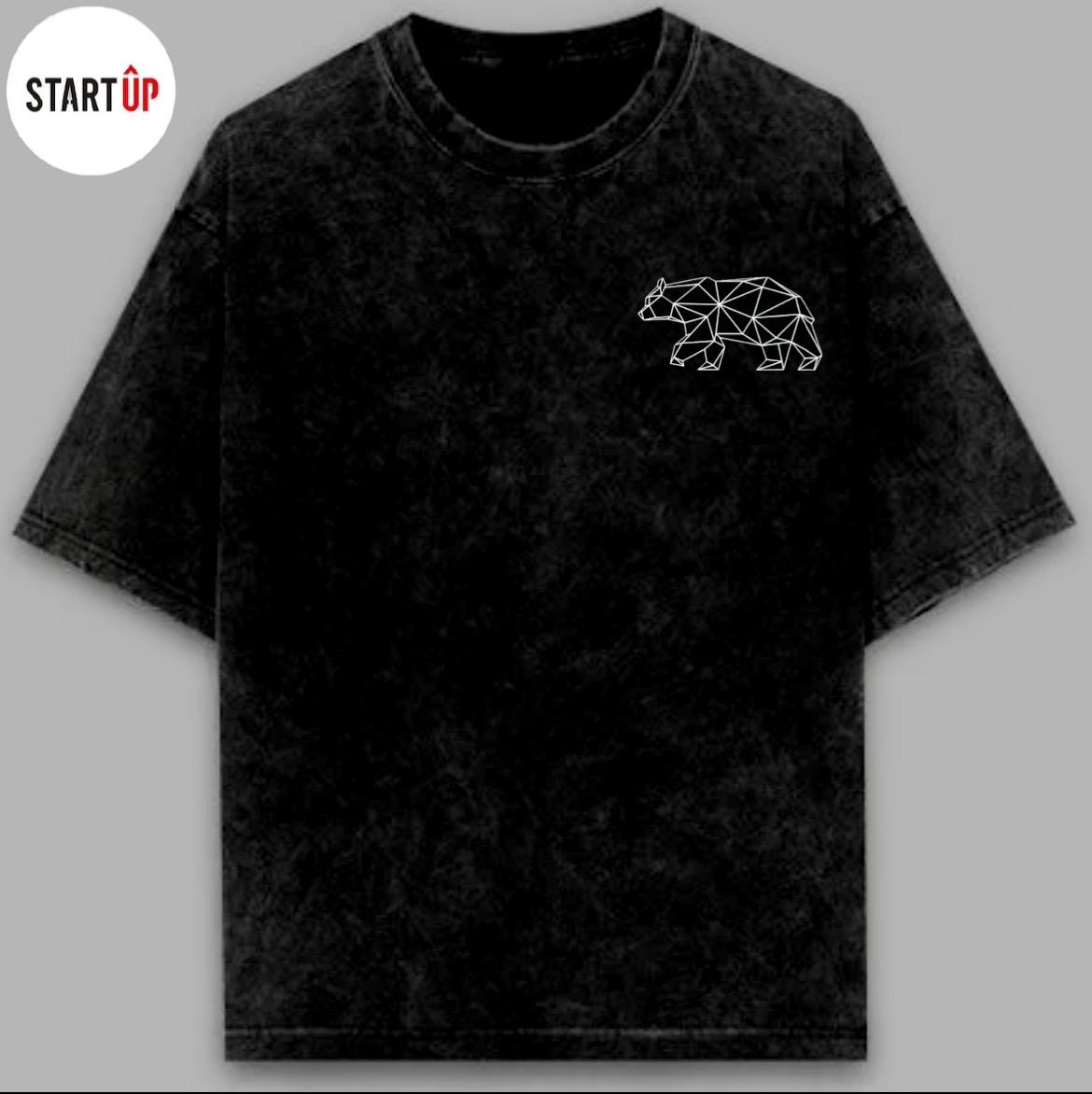 Black Geometric Bear Graphic T-Shirt